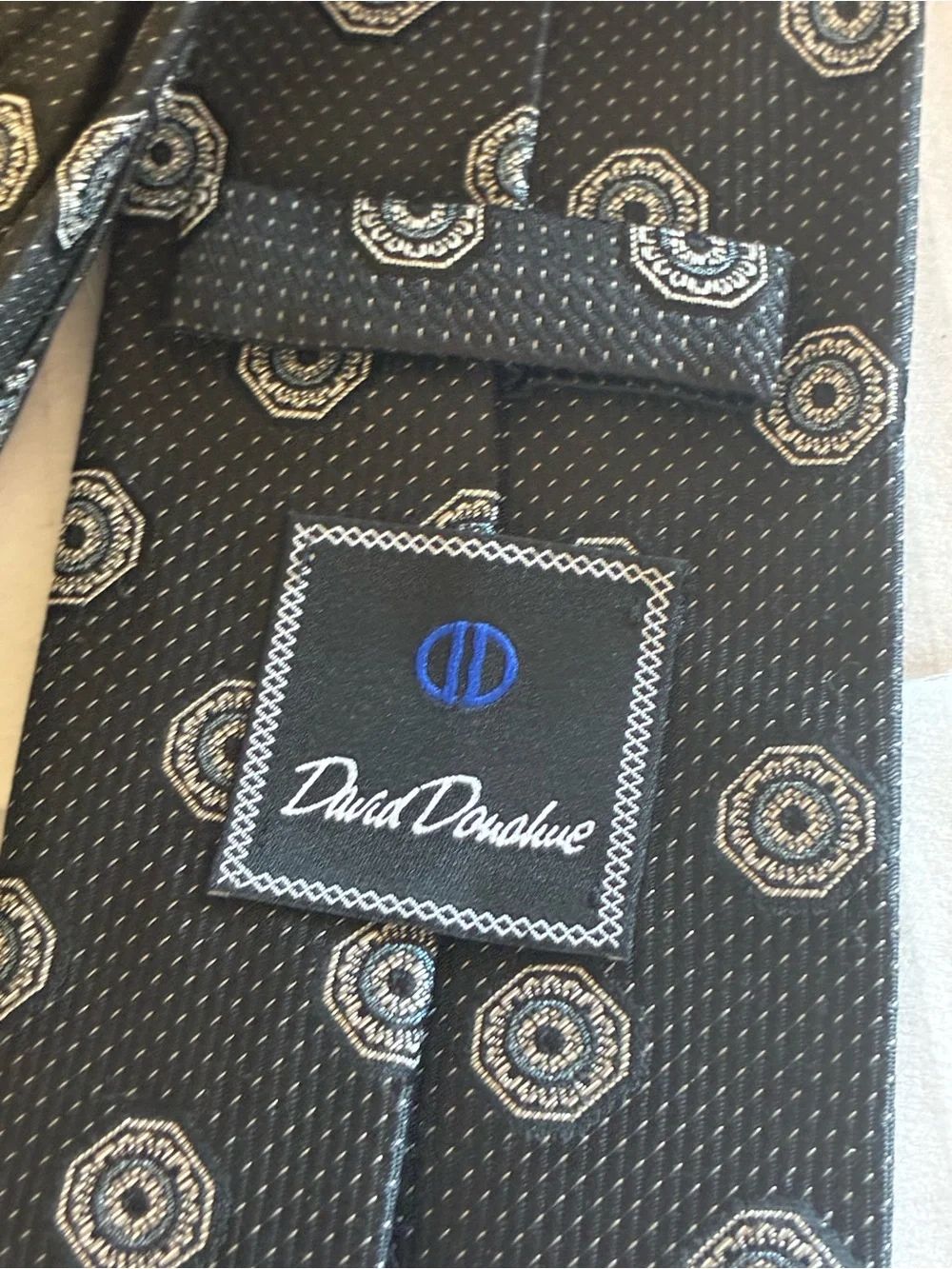 David Donahue Purple Geometric Silk Tie Black silver  3” Handmade USA